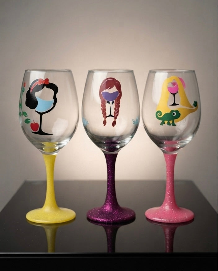 Stylish Customized Wine Glasses with Glitter Stems