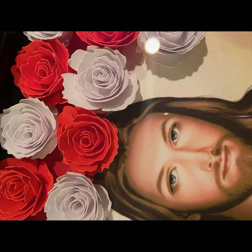 8x8 Shadow Box Saint with Handmade Flowers