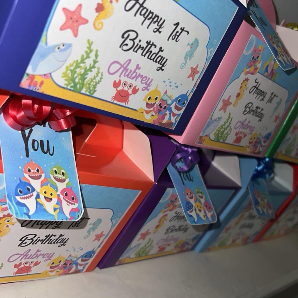 Customized Cartoon Party Gift Boxes Pack of 24 - Tags & Ribbon Included