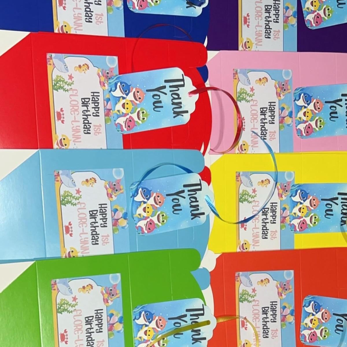 Customized Cartoon Party Gift Boxes Pack of 24 - Tags & Ribbon Included