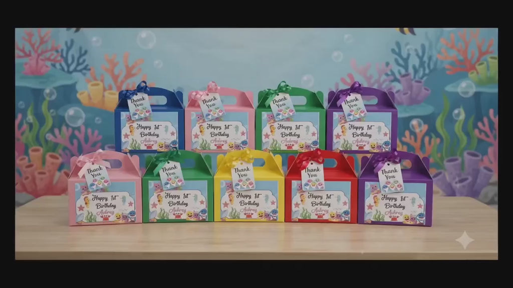 Customized Cartoon Party Gift Boxes Pack of 24 - Tags & Ribbon Included